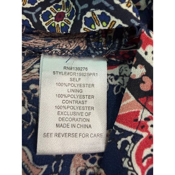 DR2 Navy Paisley V Neck Top Contrast Trim Cotton Relaxed Fit Women’s Size XL EUC - Picture 6 of 7